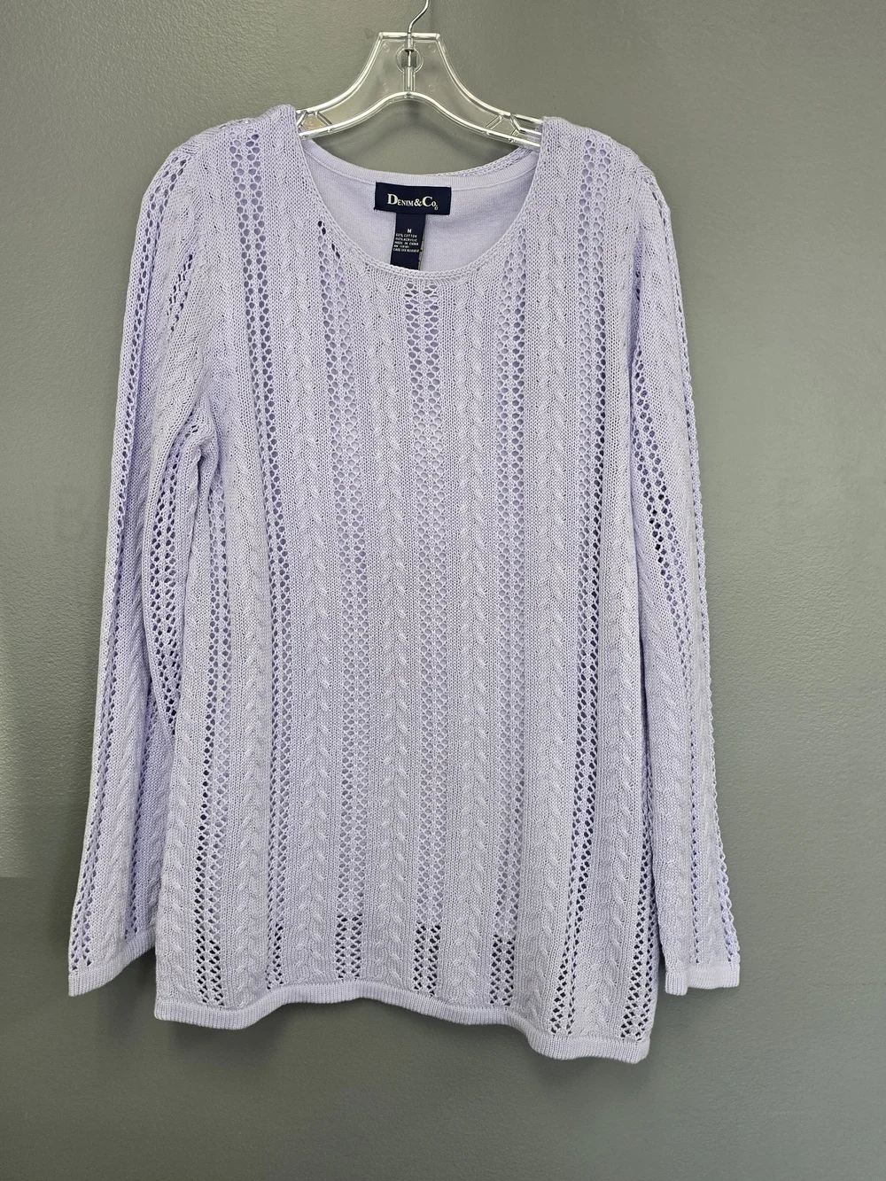 Denim & Co Women's Lavender Open Stitch Cable Tunic & Tank 2 Piece Set Size M